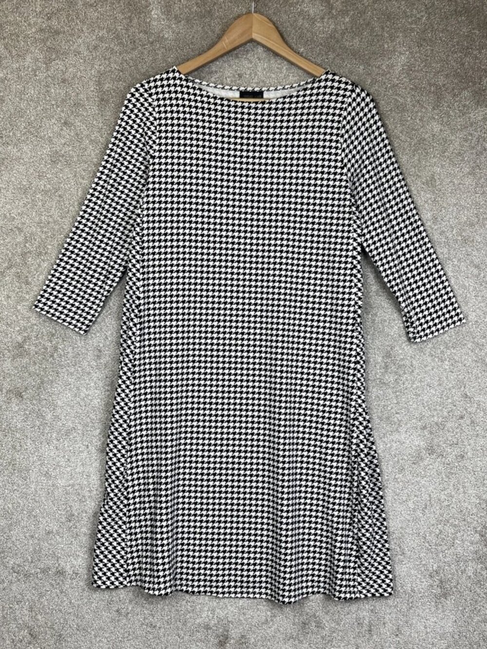 J Jill Wearever Dress Womens Small Black White 3/4 Sleeve Stretch Pullover